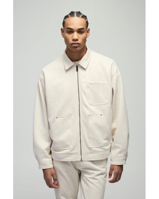 Chaqueta Oversize Estilo Obrero De Ante Sintético Con Cuello Y Acabado De Cocodrilo Boohoo de color Natural