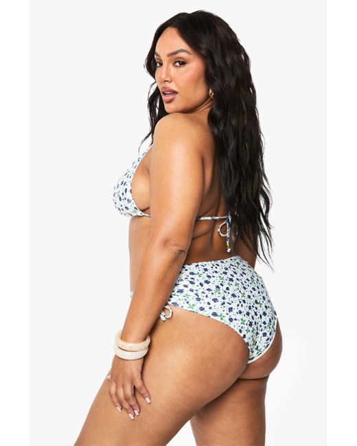 Boohoo Purple Plus Ditsy Floral Beaded Triangle Bikini Top