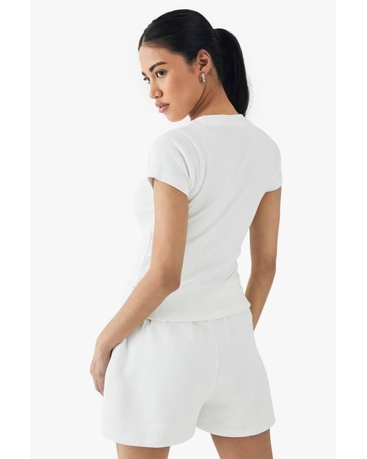DSGN Studio White Square Script Embroidered Rib Fitted Top