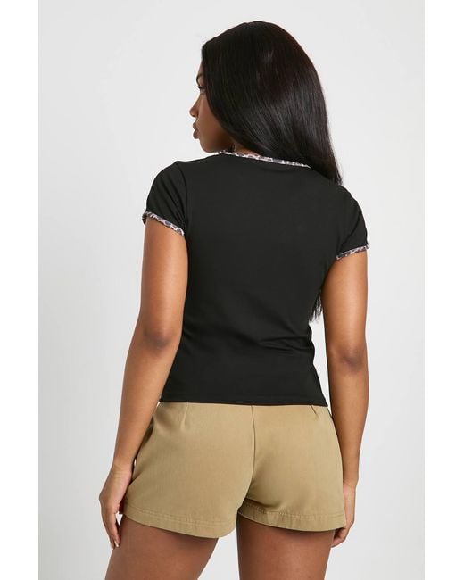 Boohoo Black Leopard Print Ringer Tee