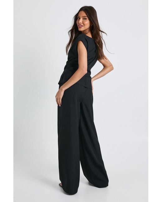 Boohoo Black One Shoulder Longline Top & Straight Leg Trouser Co-Ord
