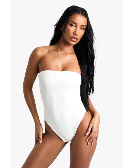 Boohoo White Swimwear Essentials Bandeau Swimsuit