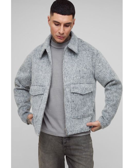 BoohooMAN Tall smarte Cargo-Jacke aus Wollmischung mit Reißverschluss in Gray für Herren
