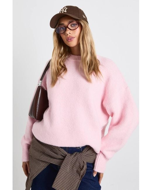 Boohoo Pink Super Soft Chunky Knit Crew Neck Oversized Sweater