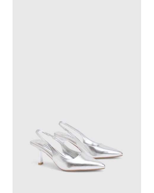 Boohoo Gray Wide Fit Metallic Mid Stiletto Slingback Court Shoes