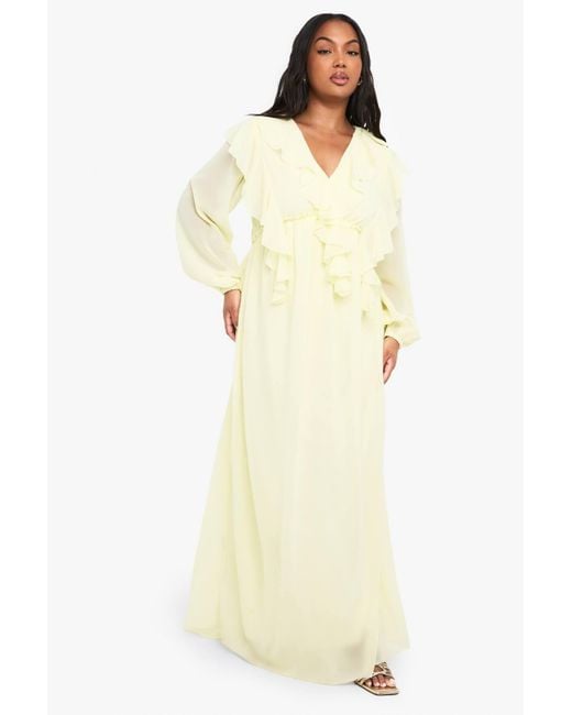 Boohoo Yellow Plus Chiffon Ruffle Detail Maxi Skater Dress