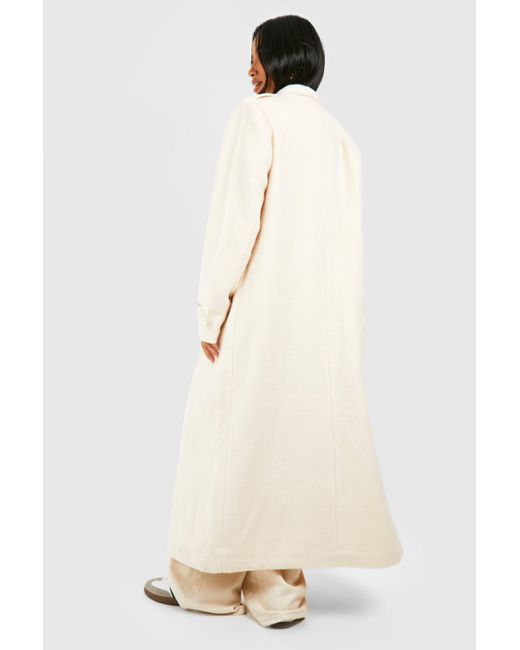 Boohoo Natural Petite Collar Detail Double Breasted Wool Maxi Coat
