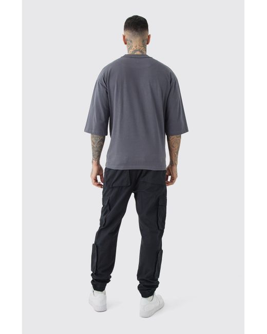 BoohooMAN Tall Multi Cargo Pocket Cuffed Trousers in Black für Herren