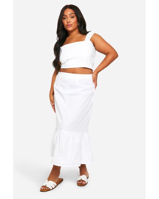 Plus Woven Embroidery Midaxi Skirt Boohoo de color White