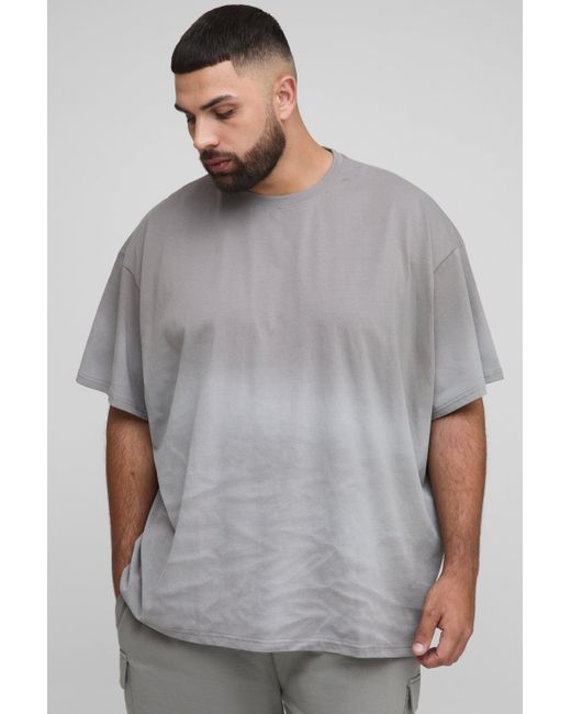 BoohooMAN Plus Oversize T-Shirt mit Spray-Waschung in Gray für Herren