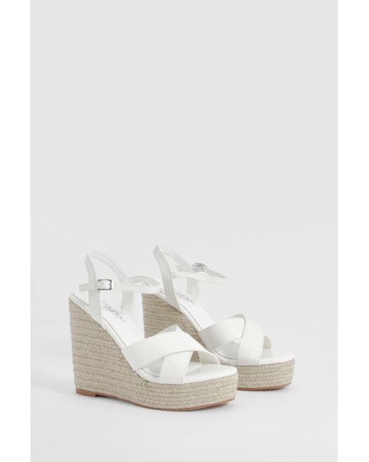 Boohoo White Wide Fit Crossover High Wedges