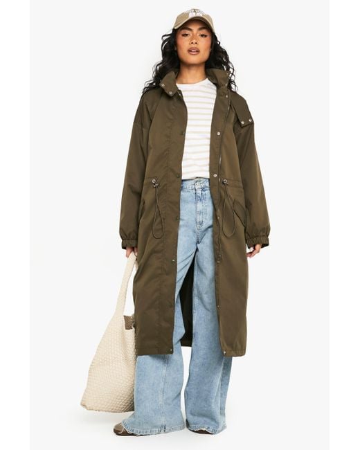 Boohoo Green Hooded Cinched Waist Festival Mac