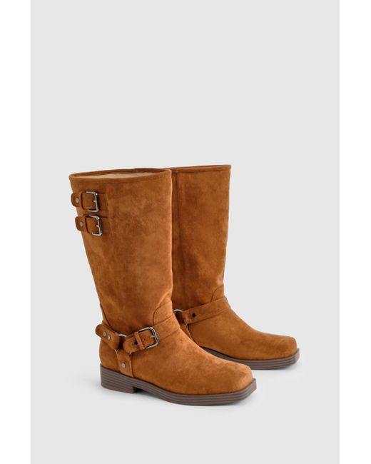 Botas Moteras De Ante Sintético Con Hebilla Boohoo de color Brown