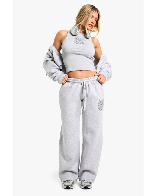 Boohoo White Ath Club Towelling Applique Straight Leg Jogger