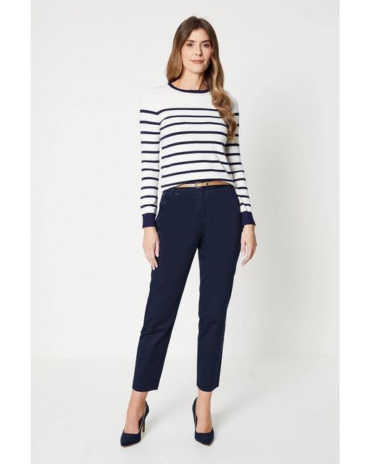 Wallis Blue Stretch Cigarette Belted Pants