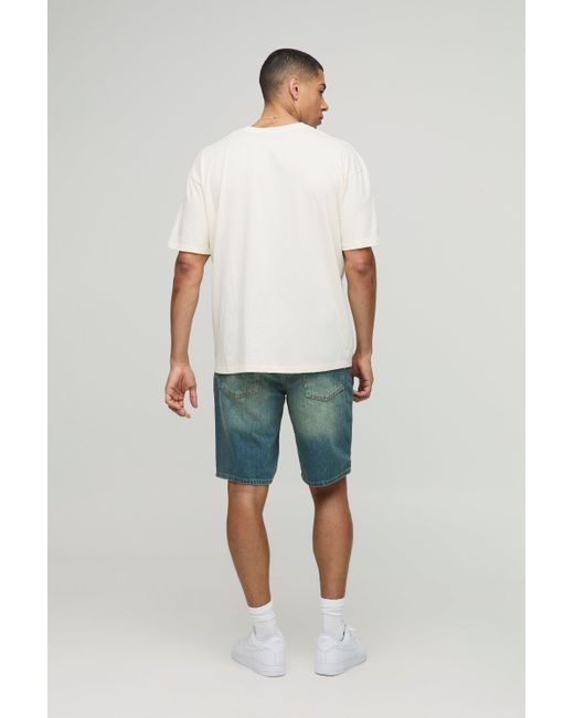 Boohoo Green Relaxed Fit Long Length Vintage Ripped Denim Shorts