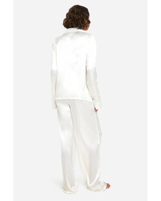 Boohoo White Tall Satin Long Sleeve Shirt & Pants Pyjama Set