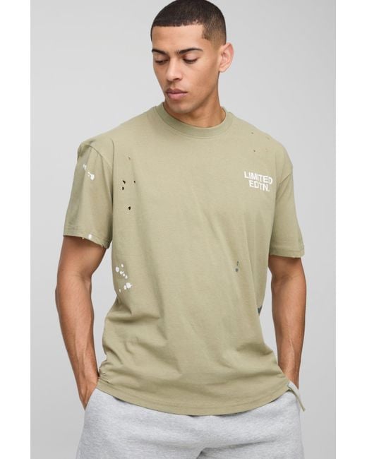 Boohoo Green Oversized Paint Splatter Distressed Limited Edition T-Shirt