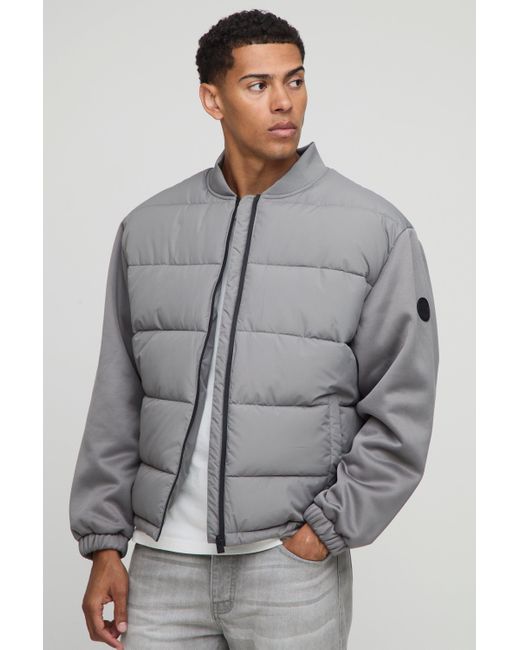 Regular Fit Quilted Scuba Sleeve Puffer Boohoo de color Gray