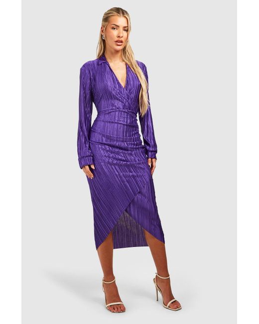 Boohoo Purple Plisse Wrap Midi Dress