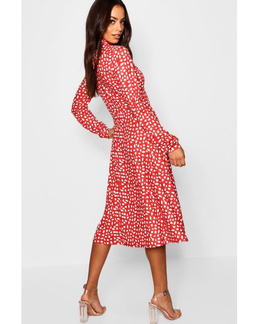 red print midi dress