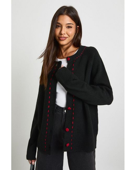 Stitch Detail High Neck Knitted Cardigan Boohoo de color Black