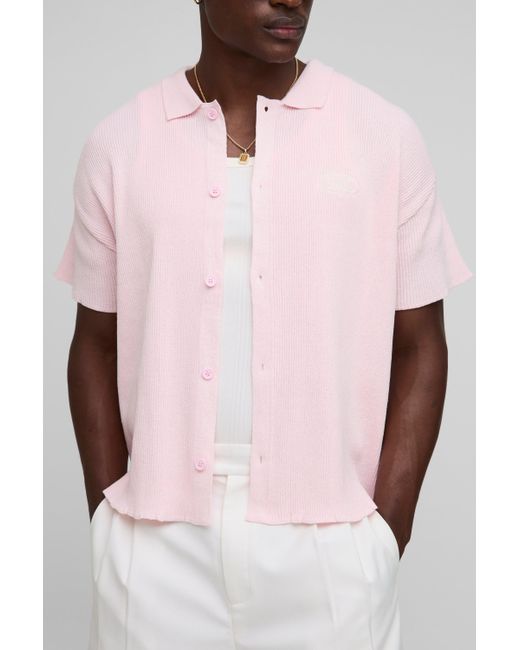Boohoo Pink Boxy Rib Knitted Shirt