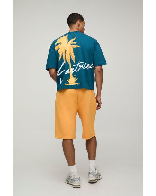 Boohoo Blue Oversized Extended Neck Print T-Shirt And Short Set