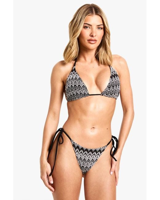 Boohoo Black Knitted Zig Zag Triangle Bikini Top