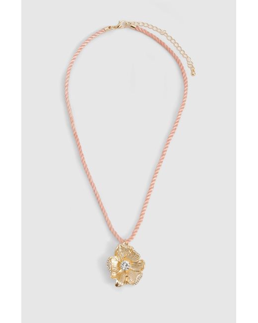 Pink Rope Detail Flower Necklace Boohoo de color White