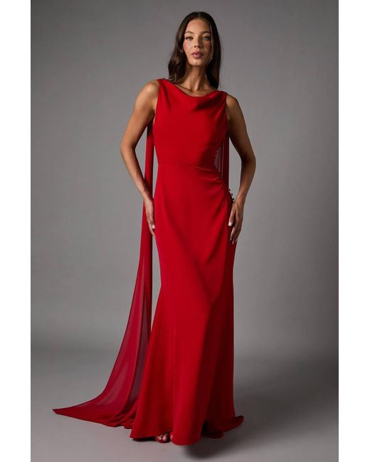 Coast Women's Red Chiffon Detail Cowl Back Crepe Maxi Dress - www.laplaya.ma