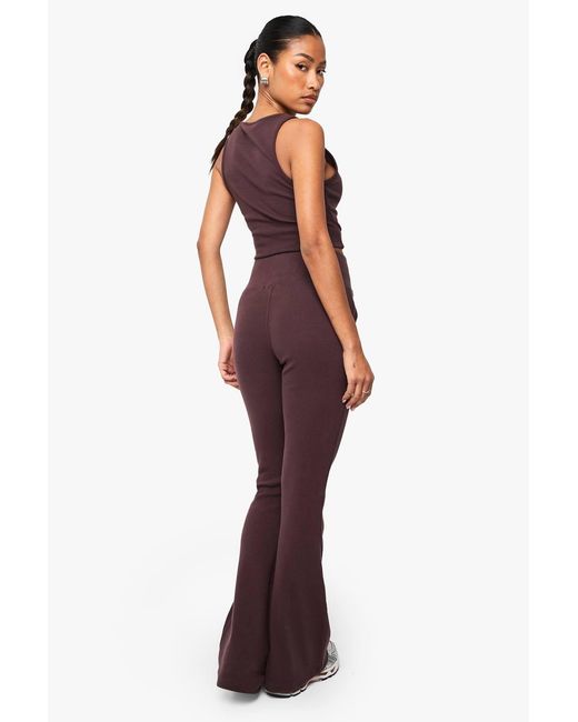 Boohoo Brown Basics Rib Flared Legging