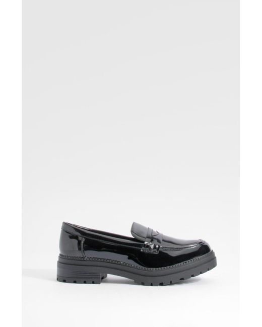 Boohoo Gray Chunky Patent Loafers