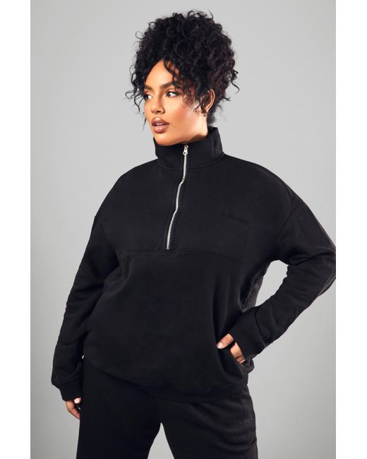 Sudadera Oversize Con Bordado Dsgn Studio Y Cremallera A La Mitad Boohoo de color Black