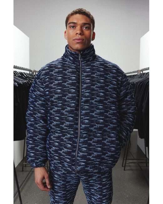 Boohoo Blue Boxy Fit Fabric Interest Denim Puffer Jacket