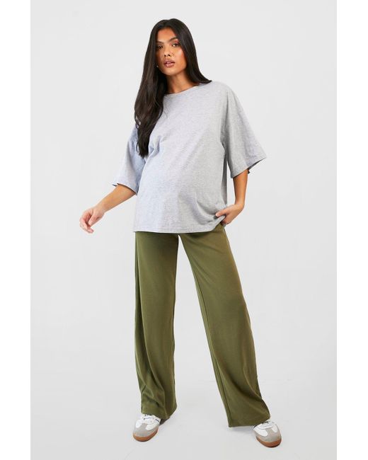 Boohoo Maternity Cotton Rib Wide Leg Trousers in Green | Lyst UK