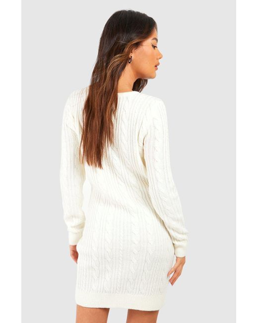 Boohoo White Cable Knitted Mini Dress