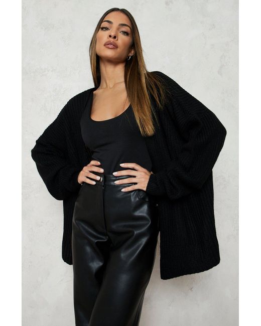 black oversized cropped cardigan