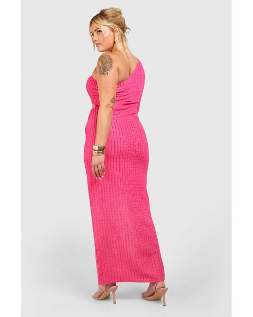 Boohoo Pink Plus Textured Cut Out One Shoulder Maxi Dress
