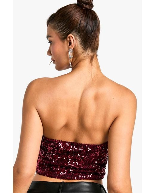 Boohoo Red Sequin Bow Top
