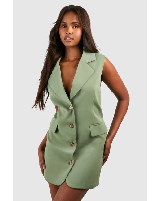 Boohoo Green Sleeveless Oversized Blazer Dress
