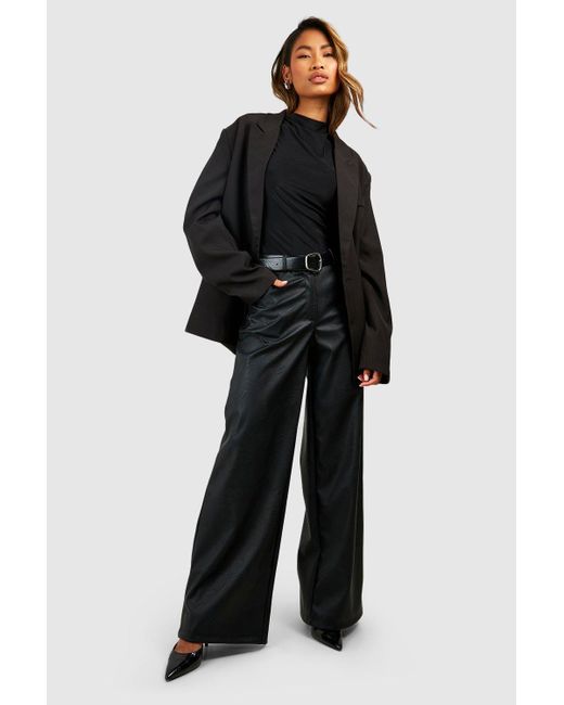 Boohoo Black Leather Look Slouchy Dad Trouser