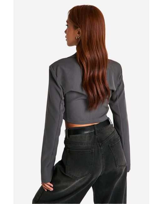 Boohoo Black Basic Woven Single Button Crop Blazer
