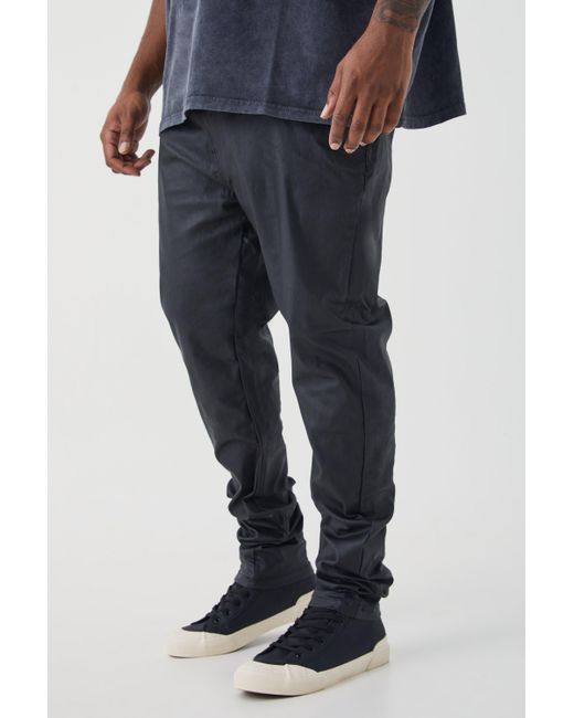 BoohooMAN Black Plus Skinny Stacked Coated Twill Trouser for men