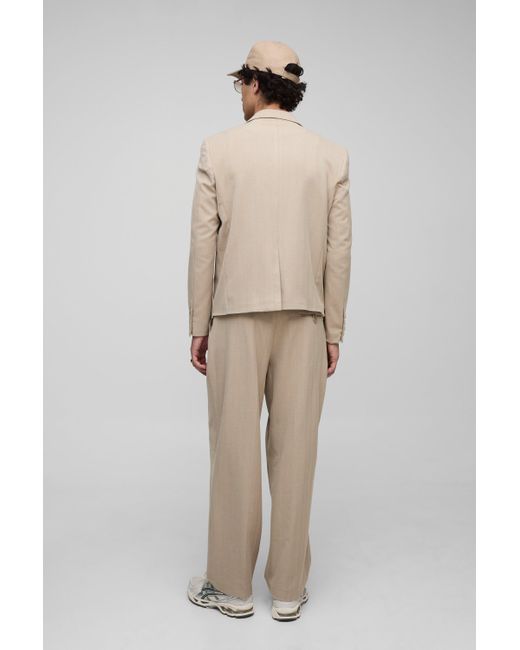 Relaxed Fit Herringbone Suit Trouser Boohoo de color Natural