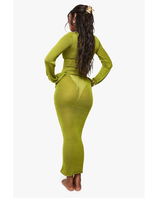 Vestido Maxi Para La Playa De Punto Transparente Con Botones Dorados Boohoo de color Green