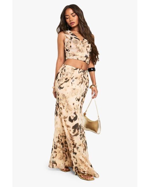 Falda Maxi De Chifón Con Estampado Animal Boohoo de color Metallic