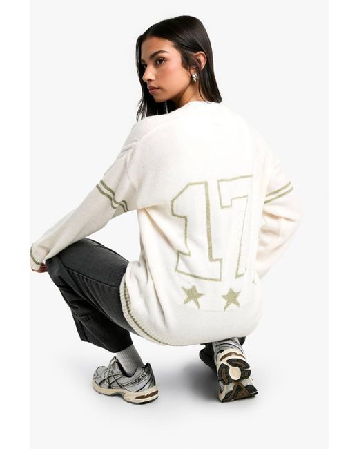 Boohoo White Oversized Knitted Boyfriend Cardigan