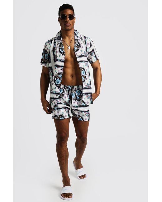 Boohoo Denim Pastel Baroque Print Shirt 
