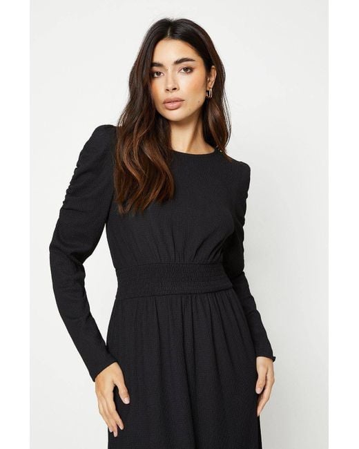Dorothy Perkins Black Shirred Waist Long Sleeve Midi Dress